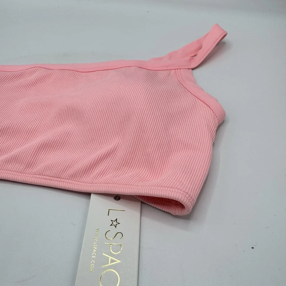 L*Space Axel Bikini Top Large NWT Crystal Pink Ribbed Designer Swimwear